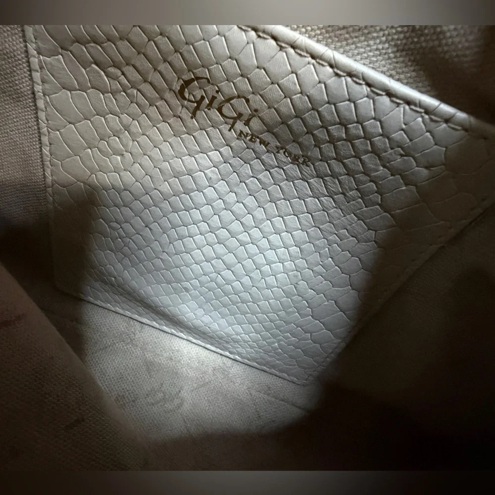 GiGi New York Cream Textured Clutch with Gold Accents